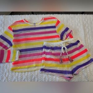 No Boundaries Crochet Mesh Rainbow Set | Top L | Shorts M